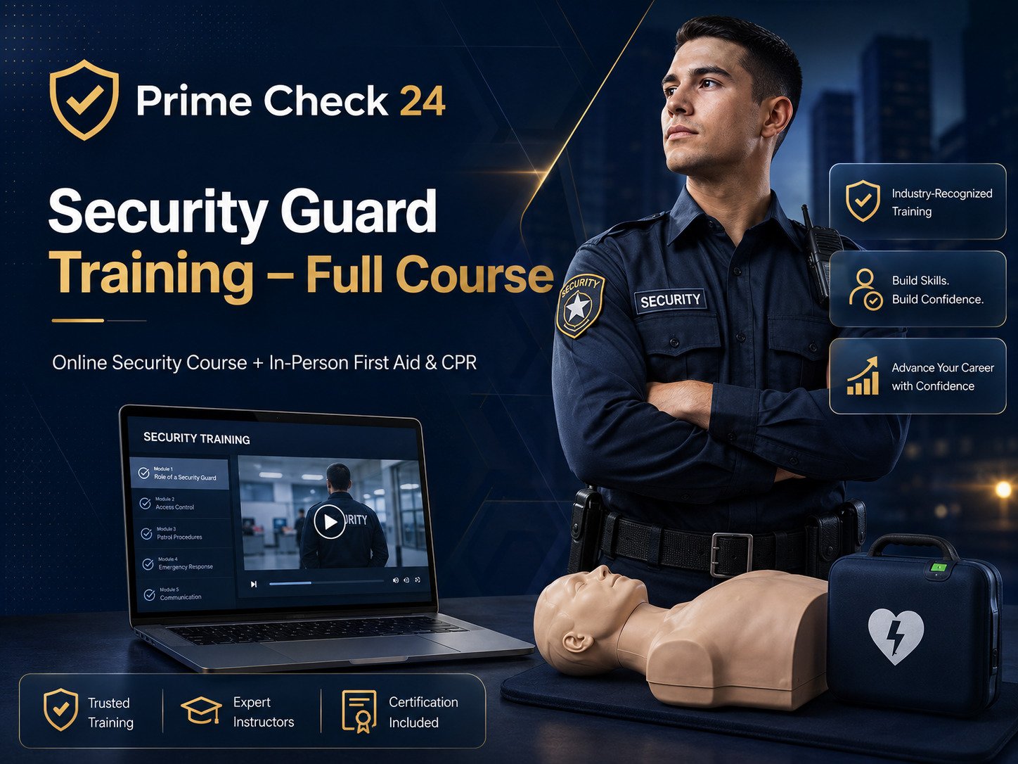 Security Guard Training -Full Course (Online Security Course and In-person First Aid & CPR Course)